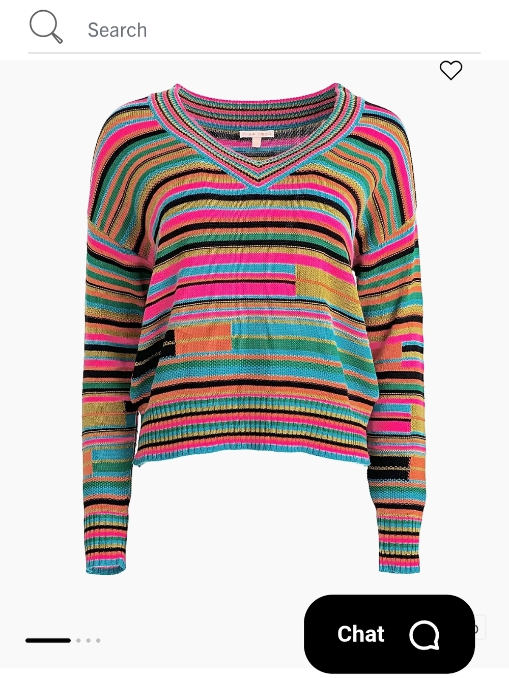 Lisa Todd Multistripe V-Neck Sweater in Pink, Teal & Black